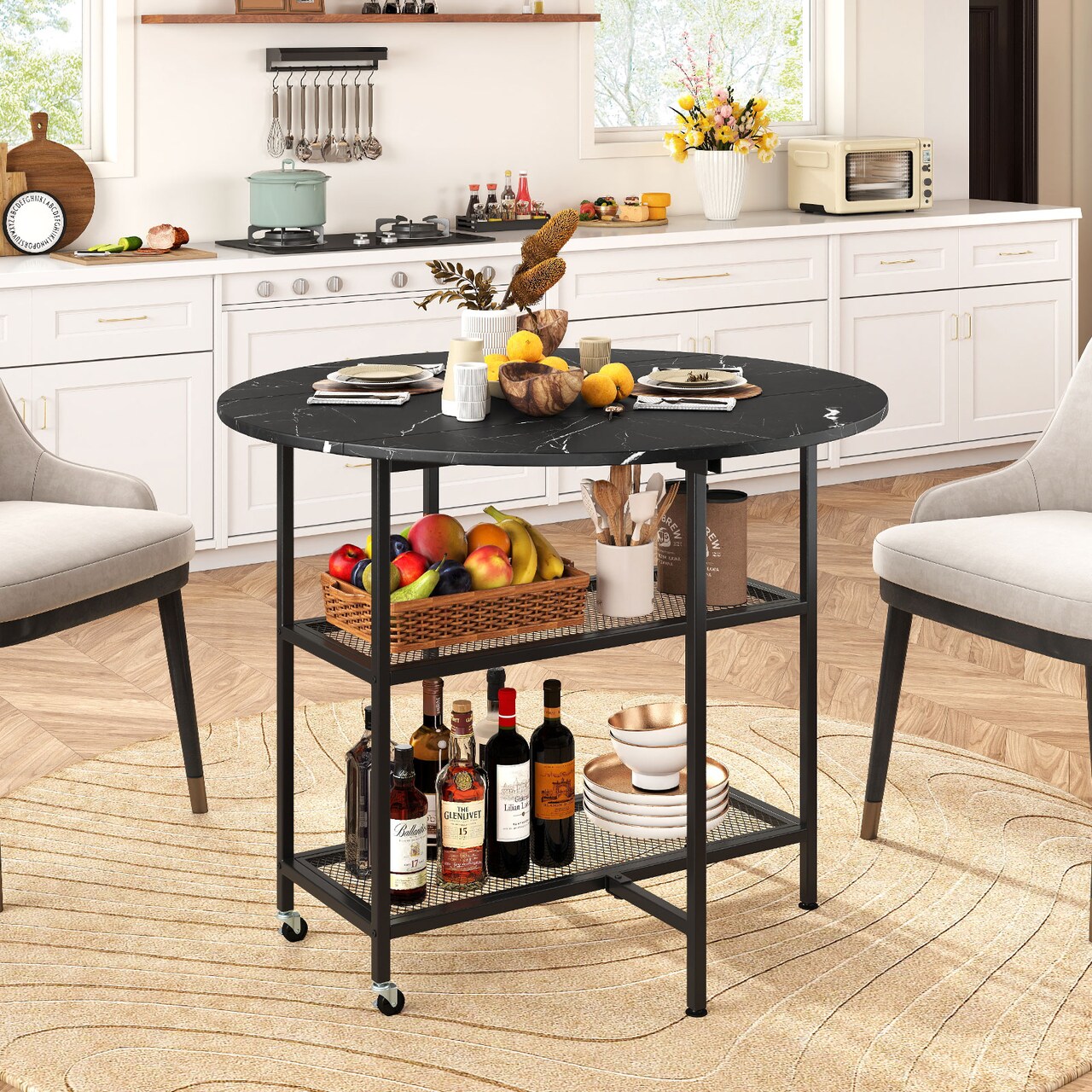 Compact Folding Round Dining Table with Lockable Wheels for Small Spaces